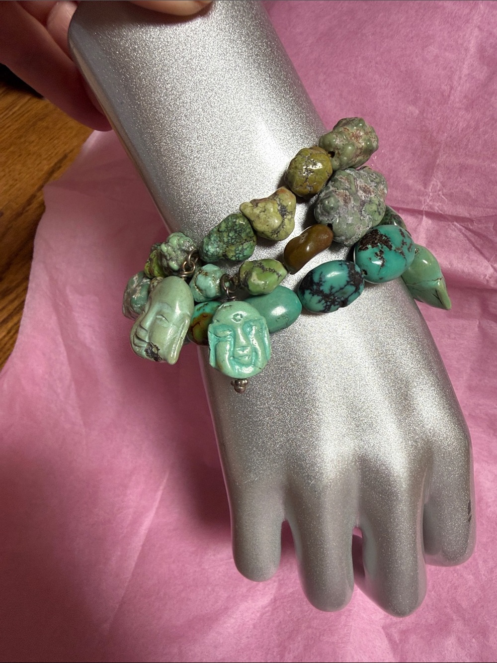Turquoise Bead & Buddha Charm Stretch Bracelet - Turquoise